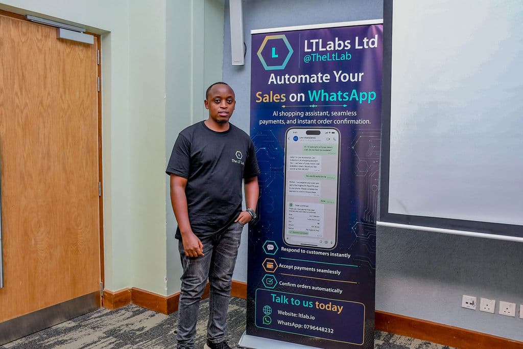 An attendee standing at a partner stand